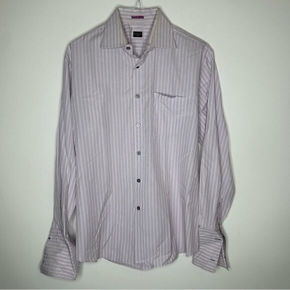 Paul Smith London Gray/White/Burgundy Stitch LS Dress Shirt in Size 42 (16.5) - Picture 7 of 9